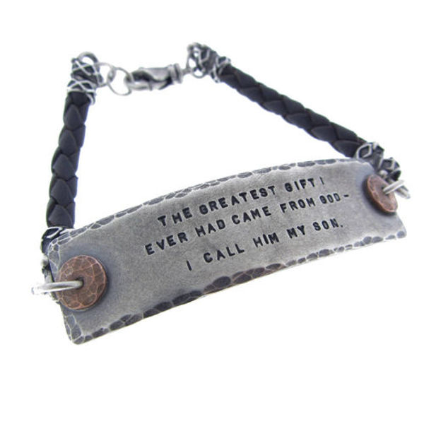 Picture of Leather and Silver Inspirational Bracelet