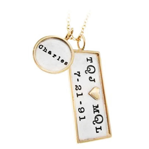 Picture of Sterling Silver and 14K Gold Rimmed Double Charm Necklace