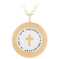 Picture of Silver and Wide Gold Rimmed Charm with Gold Cross
