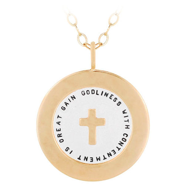 Picture of Silver and Wide Gold Rimmed Charm with Gold Cross