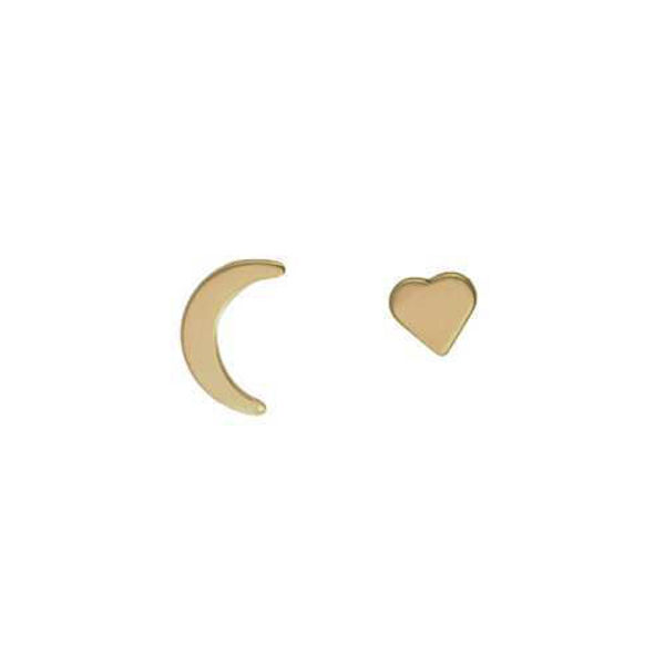 Picture of 14k Gold Moon & Heart Stud Earrings