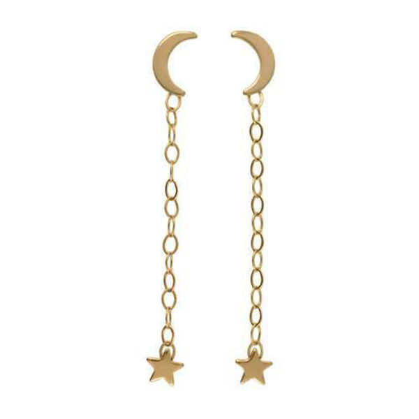 Picture of 14k Gold Moon & Star Dangle Earrings
